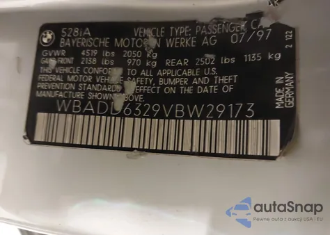 1997 BMW 528I z USA, uszkodzony, nr VIN WBADD6329VBW29173